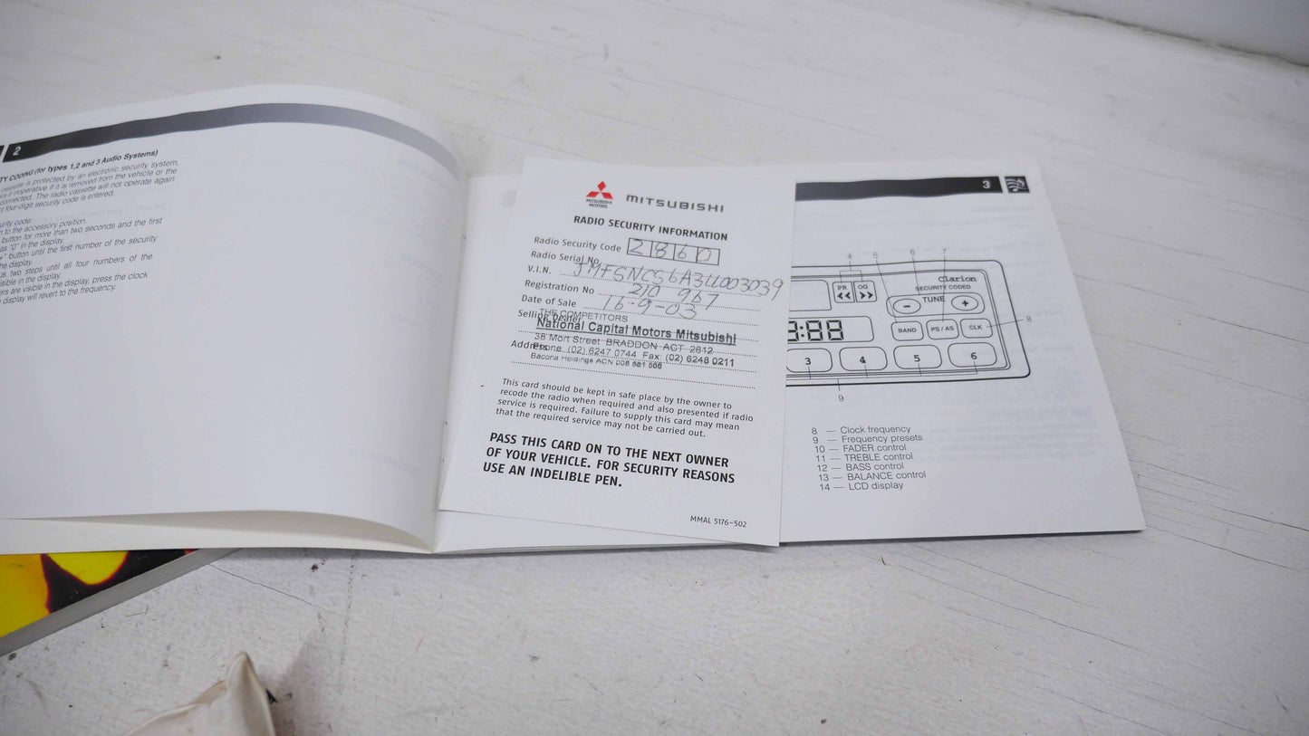 Owners Manual - Fits Mitsubishi Lancer CS-ES Sedan 2002-2007